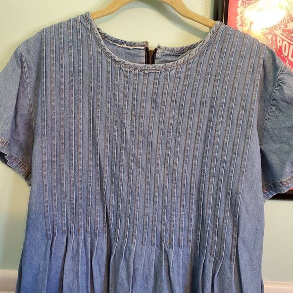 Vintage 80s 90s Denim Short Sleeve A Line Maxi Dress - Teacher Style - Picture 6 of 7